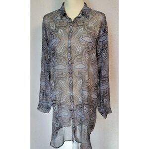 J Jill Long Sleeve Tunic Top Medium Tall Paisley Sheer Blouse Chiffon 0976